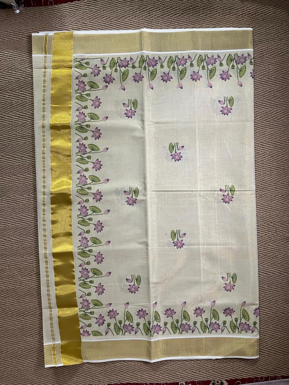Cotton tissue floral digital printed set saree