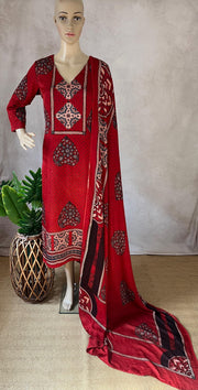 Modal silk kurti with Ajrakh hand block print