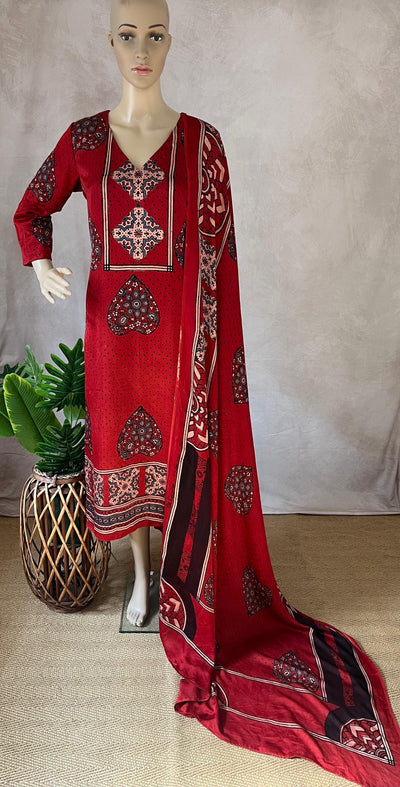 Modal silk kurti with Ajrakh hand block print