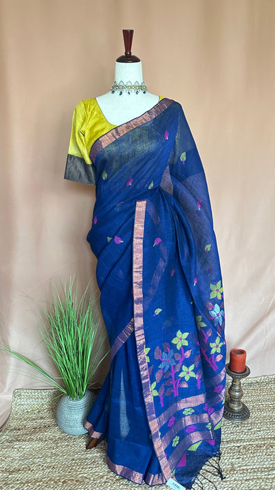 Handloom linen saree jamdani pallu
