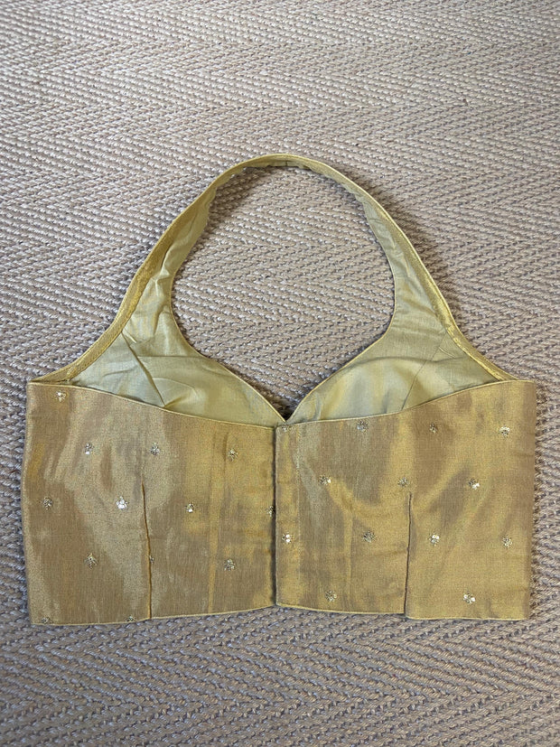 Gold tissue halter neck blouse