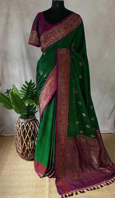 Pure Dupion silk saree with stitched blouse