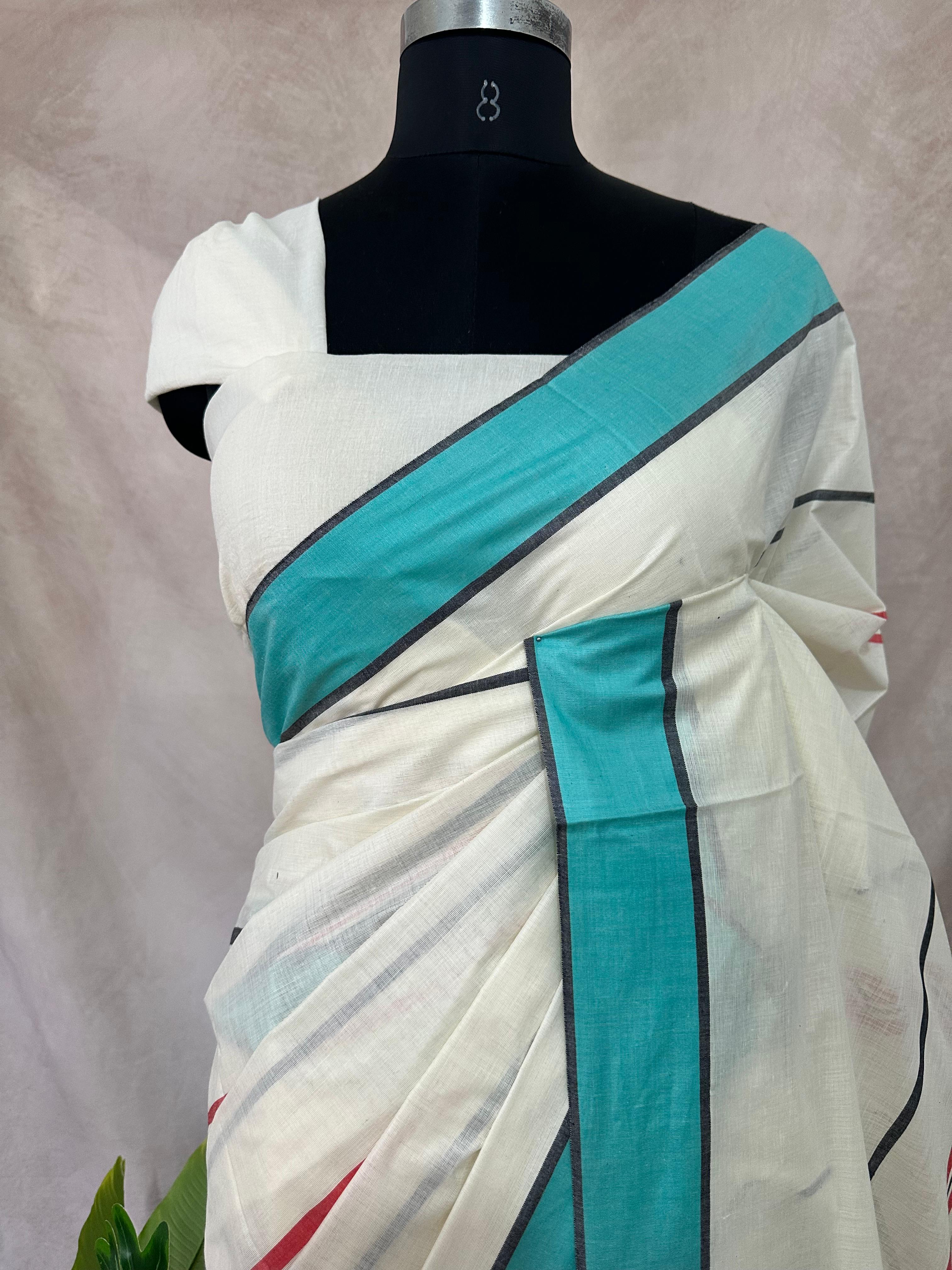 Soft cotton saree with multi color border