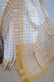 Off white and gold check saree with Kutch work , with BP