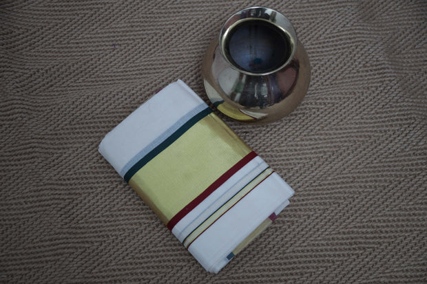 Set mundu with bottle green maroon and gold border