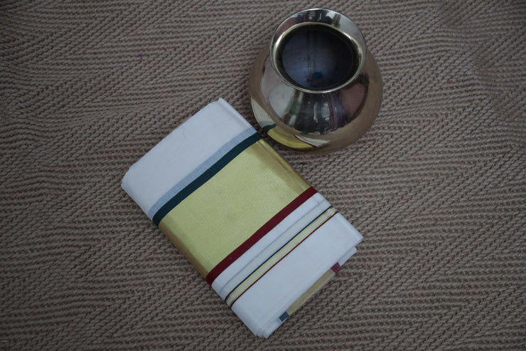 Set mundu with bottle green maroon and gold border