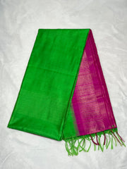 Green and Pink combo pure raw silk saree with stitched blouse