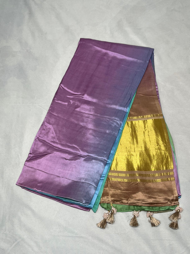 Multi color modal silk saree with zari pallu, no Blouse piece
