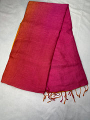 Yellow and pink combo linen saree with stitched blouse