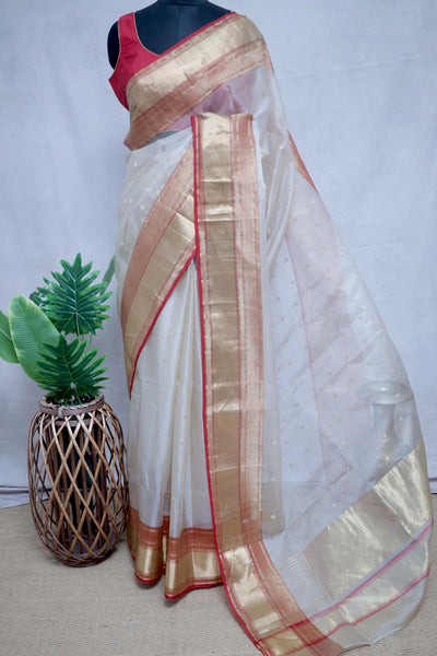 Pure chanderi silk saree with katan border, with BP