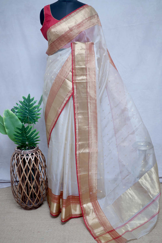 Pure chanderi silk saree with katan border, with BP