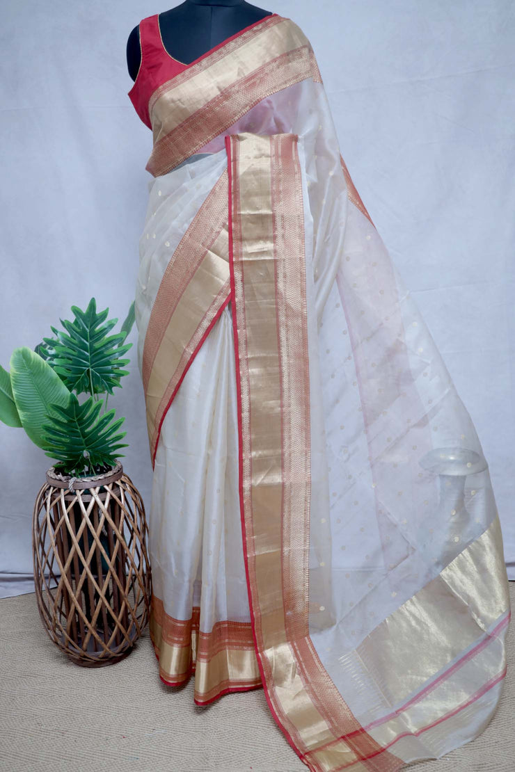 Pure chanderi silk saree with katan border, with BP