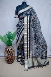 Kalamkari printed organza silk saree with stitched blouse