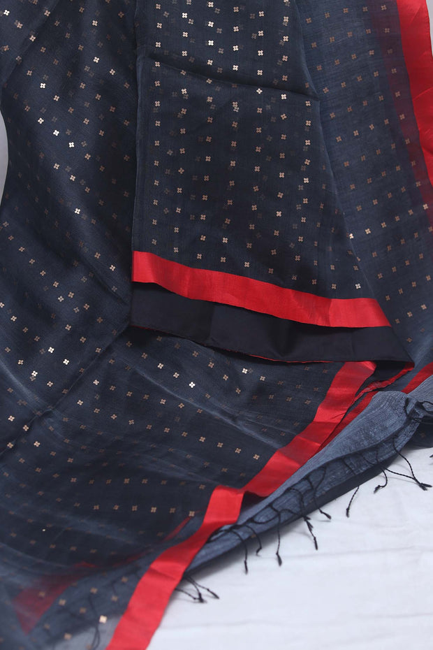 Pure Muslin Silk Saree with Weaved Sequins and Stitched Blouse