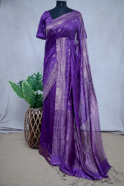 Pure Purple Matka silk handloom saree with designer border, with stitched blouse
