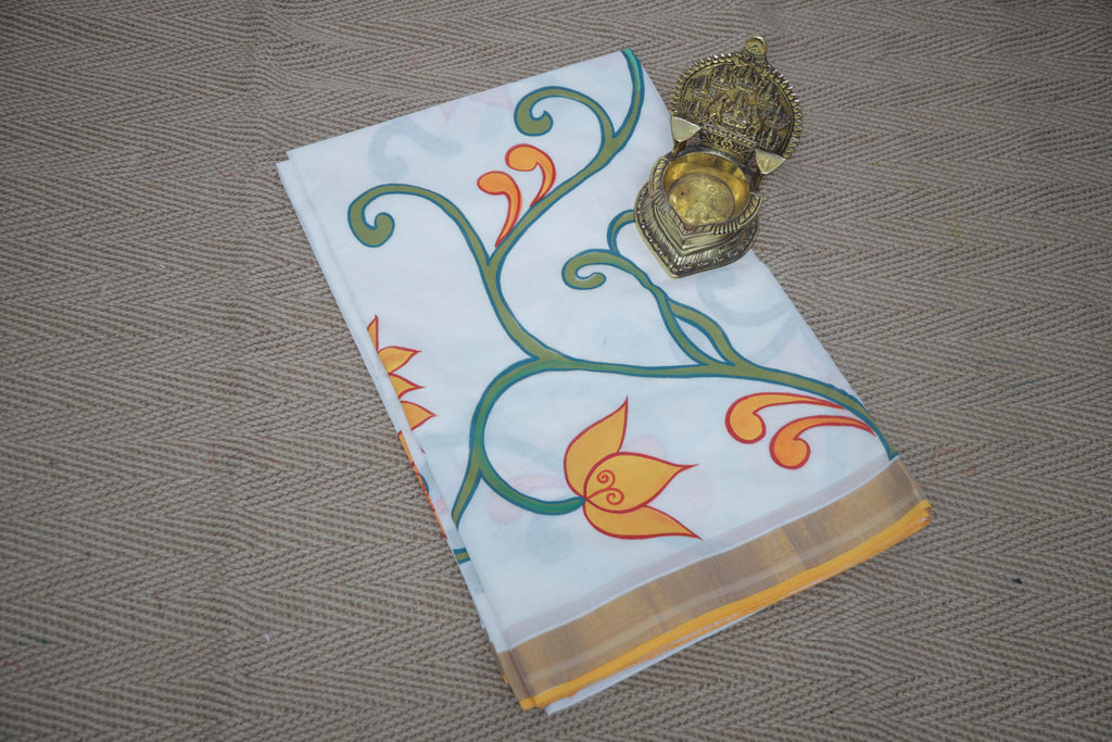 Handloom cotton saree with mural hand paint