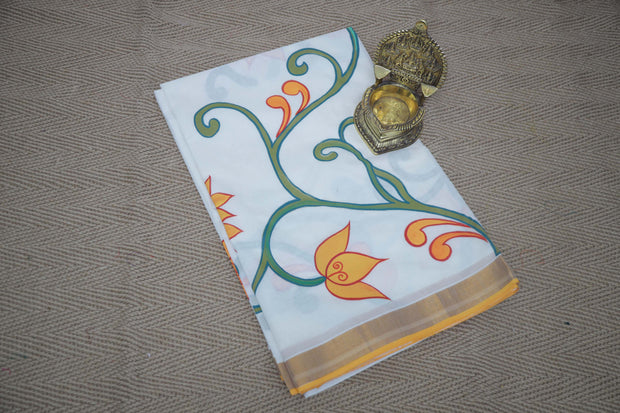 Handloom cotton saree with mural hand paint