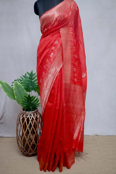 Pure Red Matka silk handloom saree, with BP