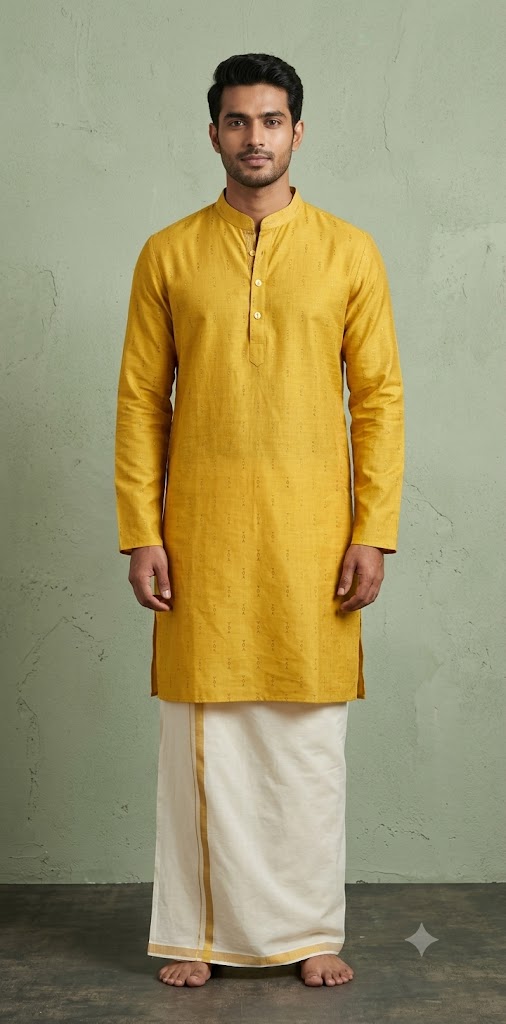 Mango yellow cotton silk long kurta