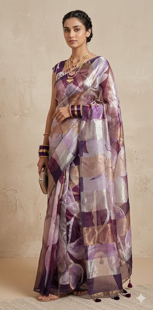 Organza silk tissue saree with Digital print, with blouse