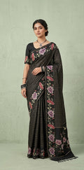 Semi tussar saree with embroidery and stitched blouse