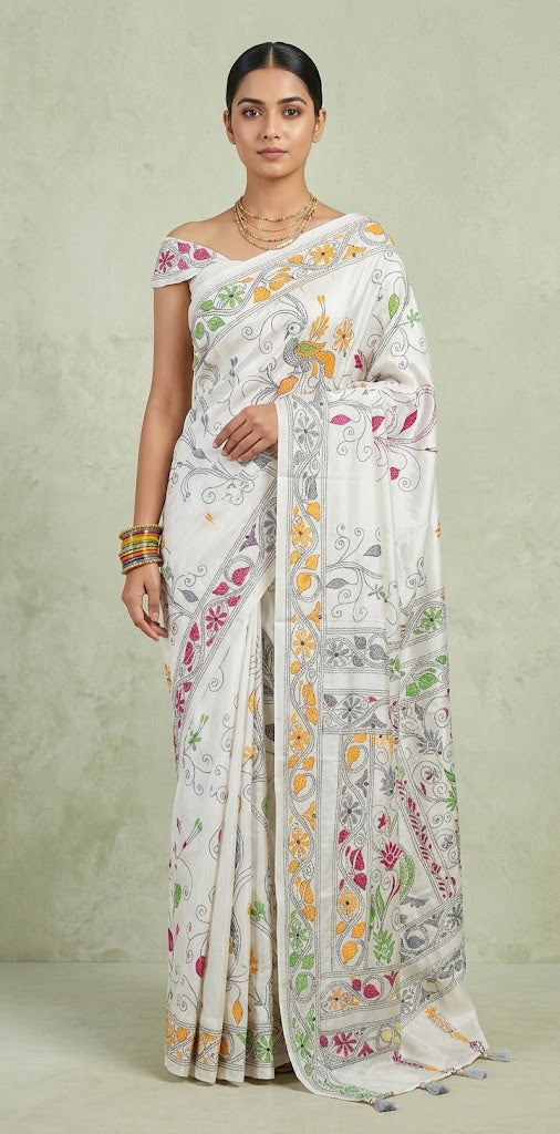 Bangalore silk saree with kantha work, No BP