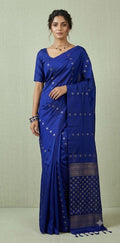 Blue pure Kanchivaram soft silk saree with stitched blouse