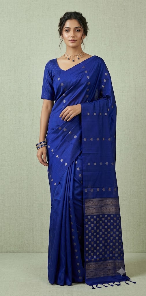 Blue pure Kanchivaram soft silk saree with stitched blouse