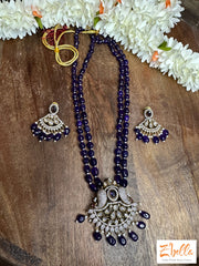 2 Layer Purple Bead Chain With Victorian Finish Pendent And Earring Necklace