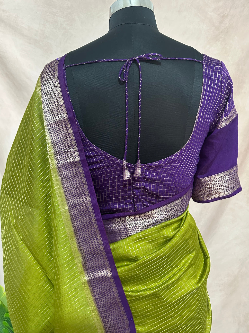 Semi mysore silk saree with stitched blouse
