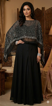 Black beaded kaftan with flared palazzo