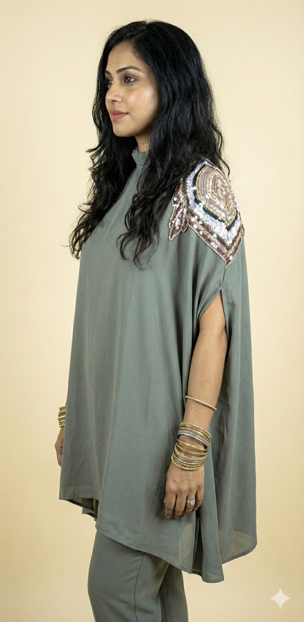 Indo western - light brown designer top with bead work and bottom