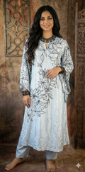 Pastel blue silk kurti with sleeve pattern