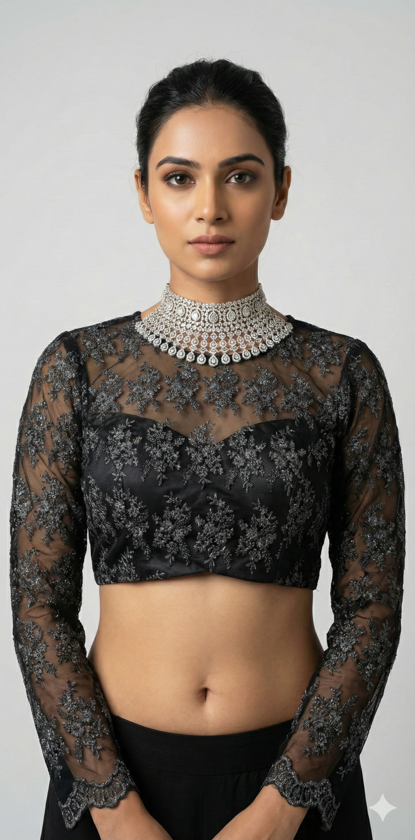 Black net full sleeve blouse