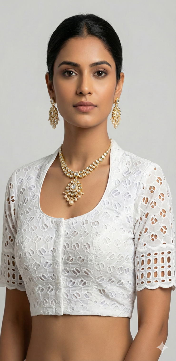 White cutwork blouse