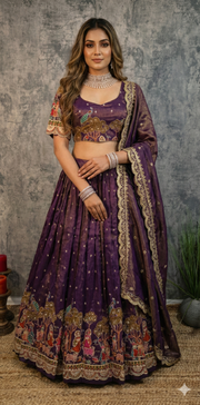 Purple tissue lehanga
