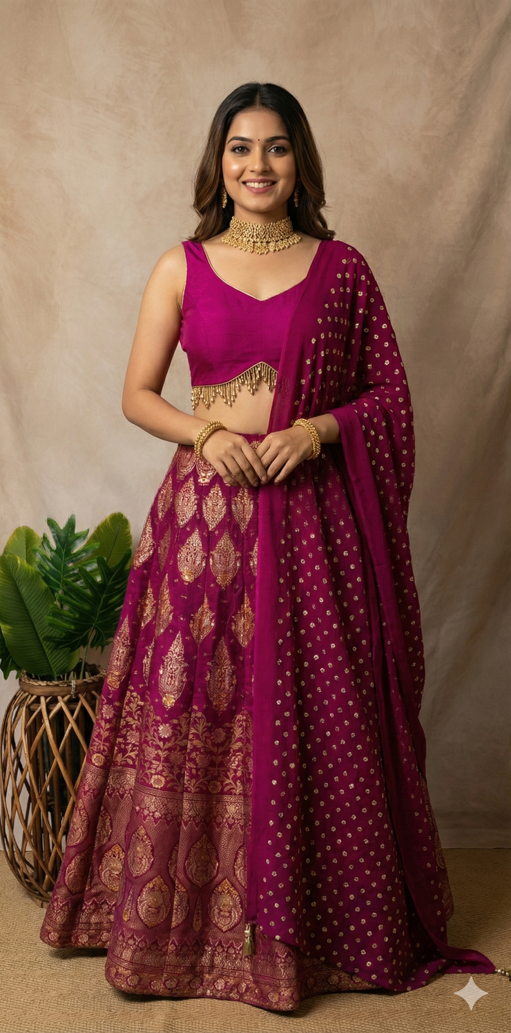 Magenta Banarsi silk lehanga