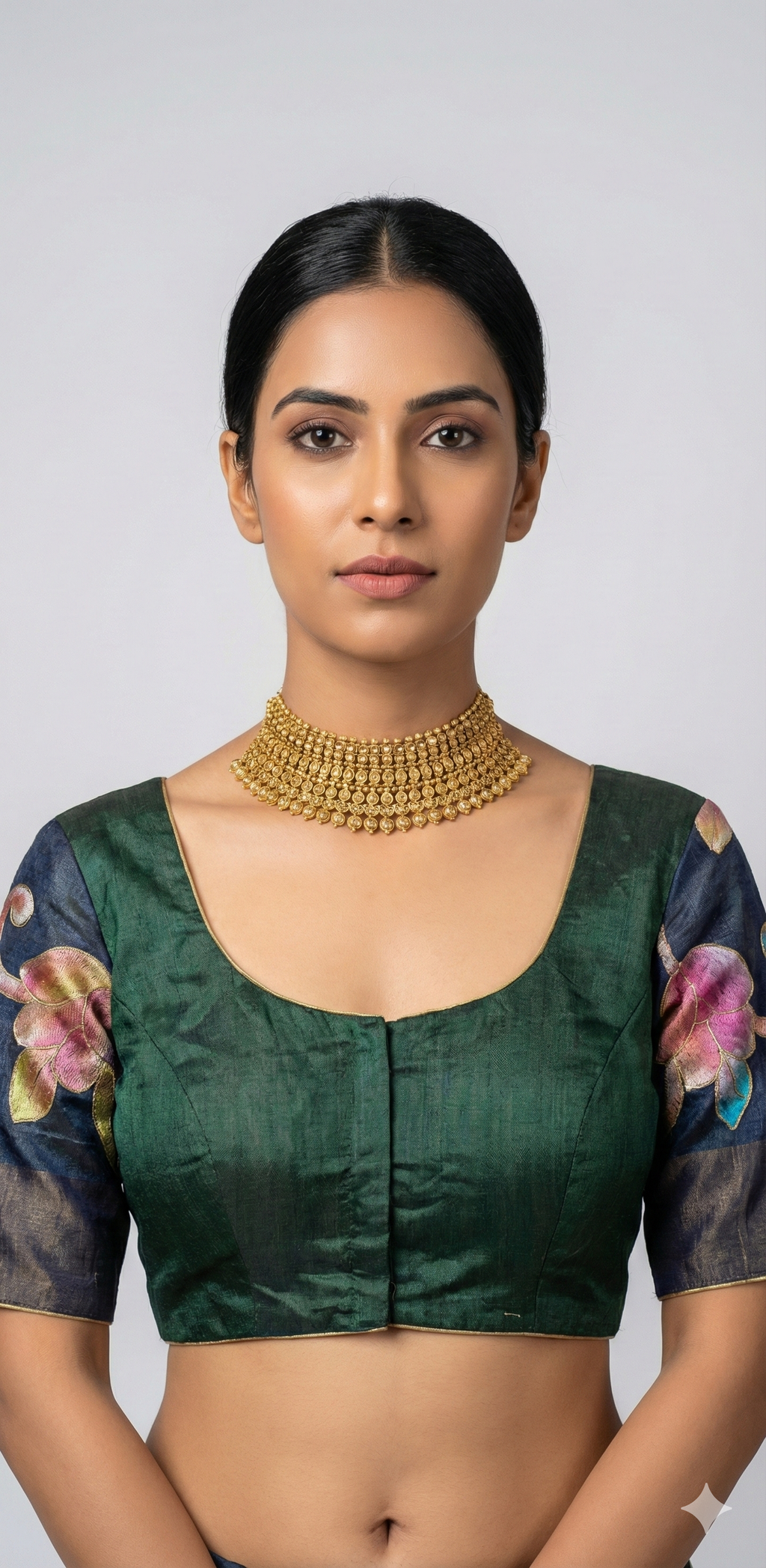 Tussar silk blouse with kalamkari and ari work