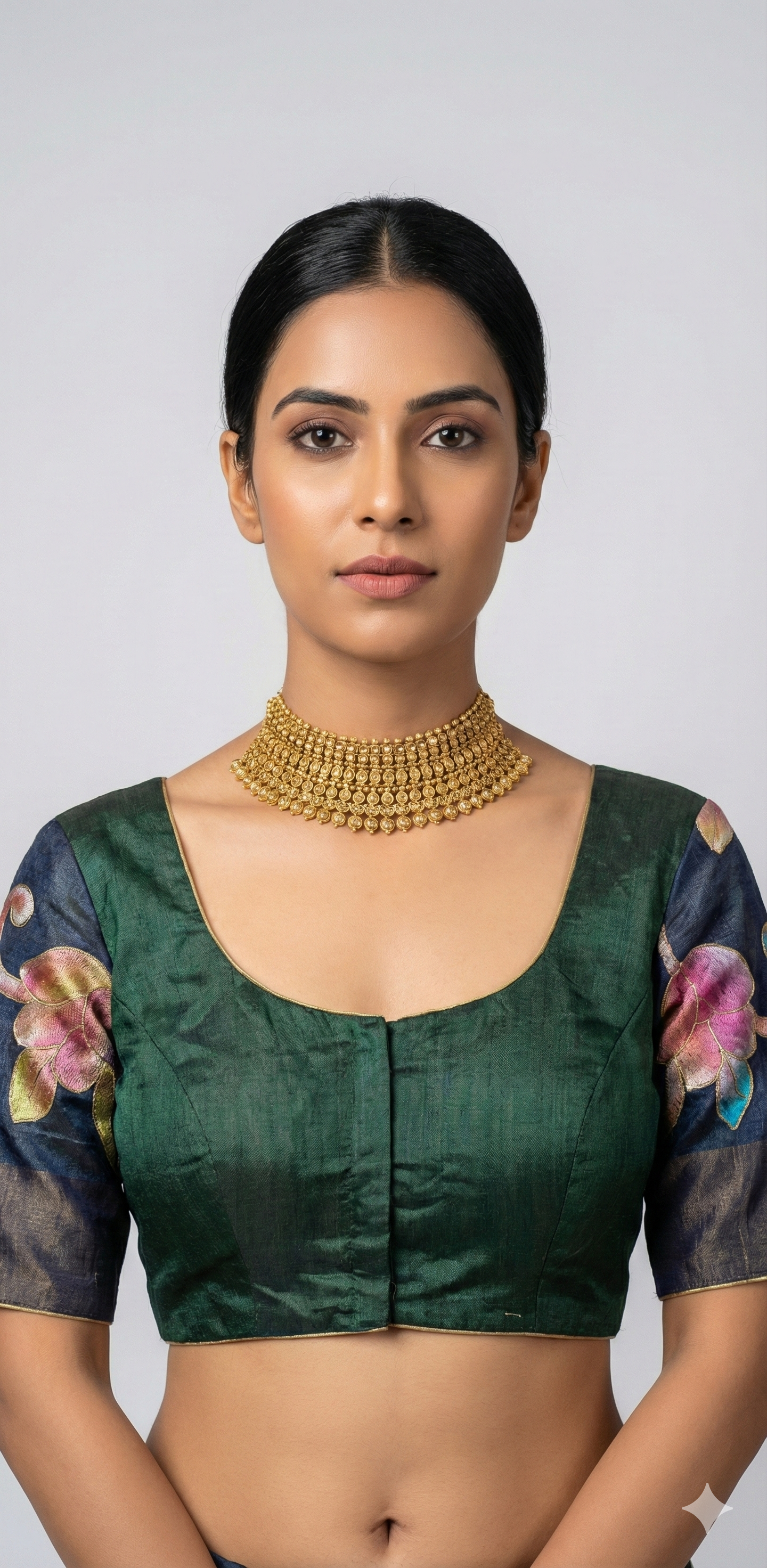 Tussar silk blouse with kalamkari and ari work