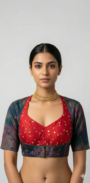 Green and red 2 in one masaba style blouse
