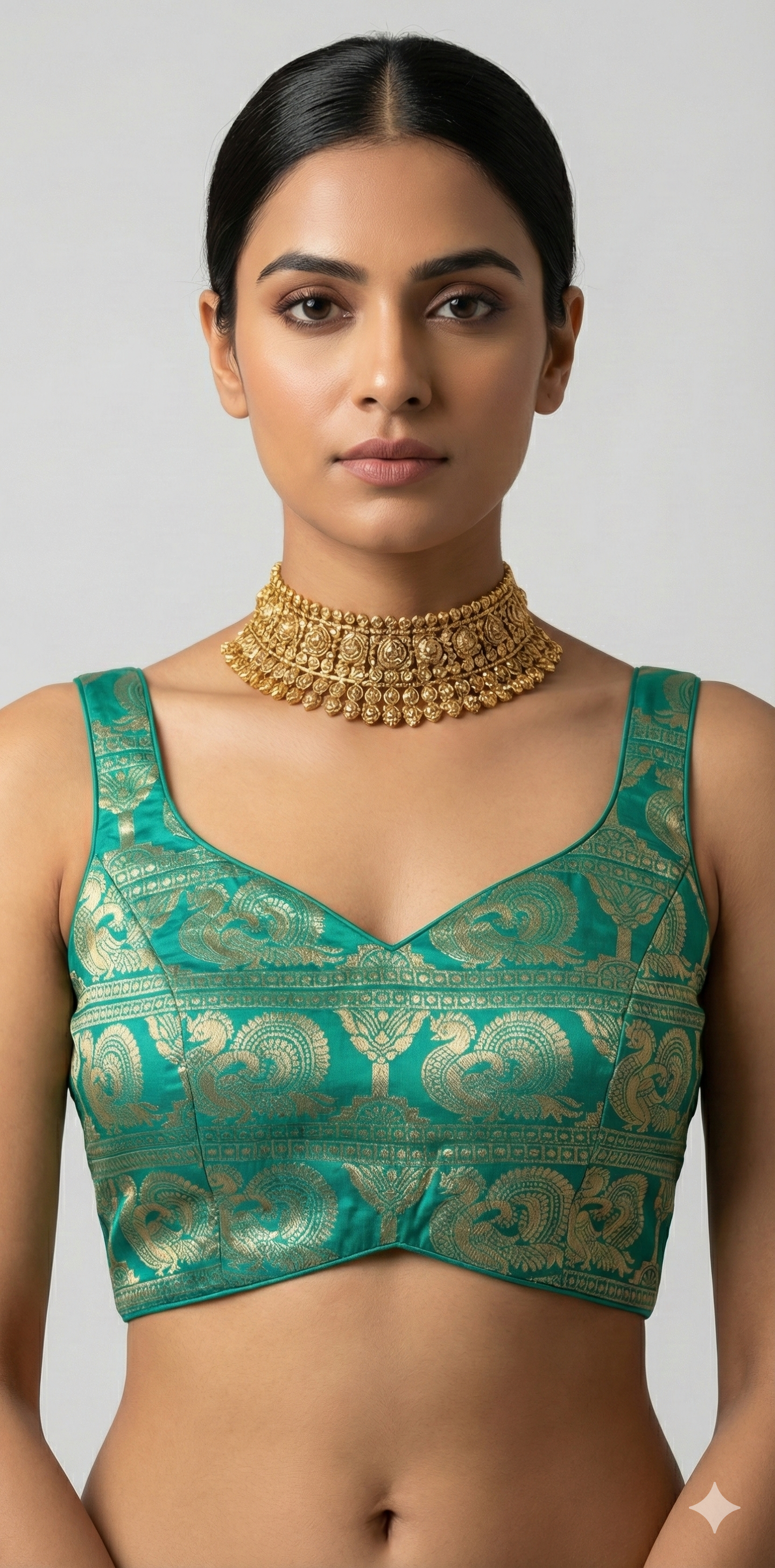Peacock green brocade blouse
