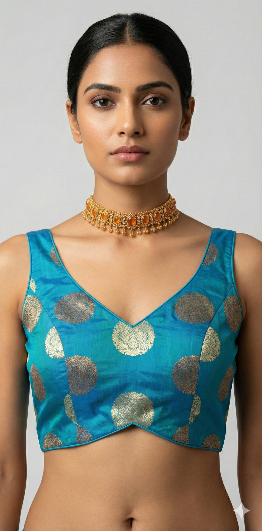 Double shaded blue brocade blouse