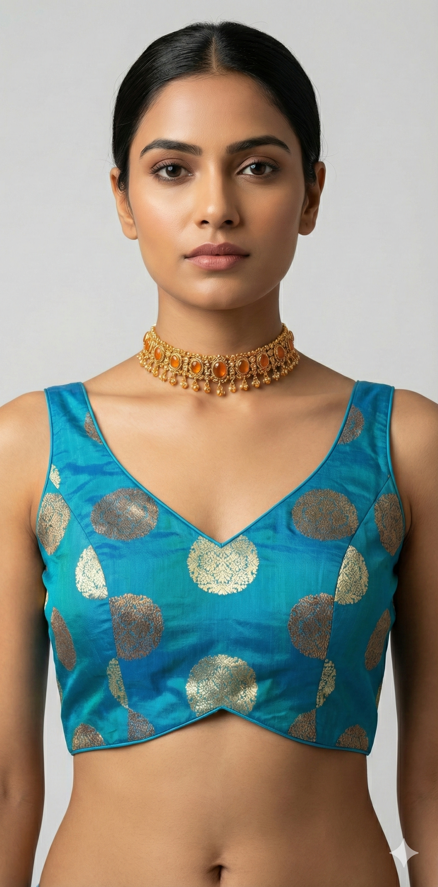 Double shaded blue brocade blouse