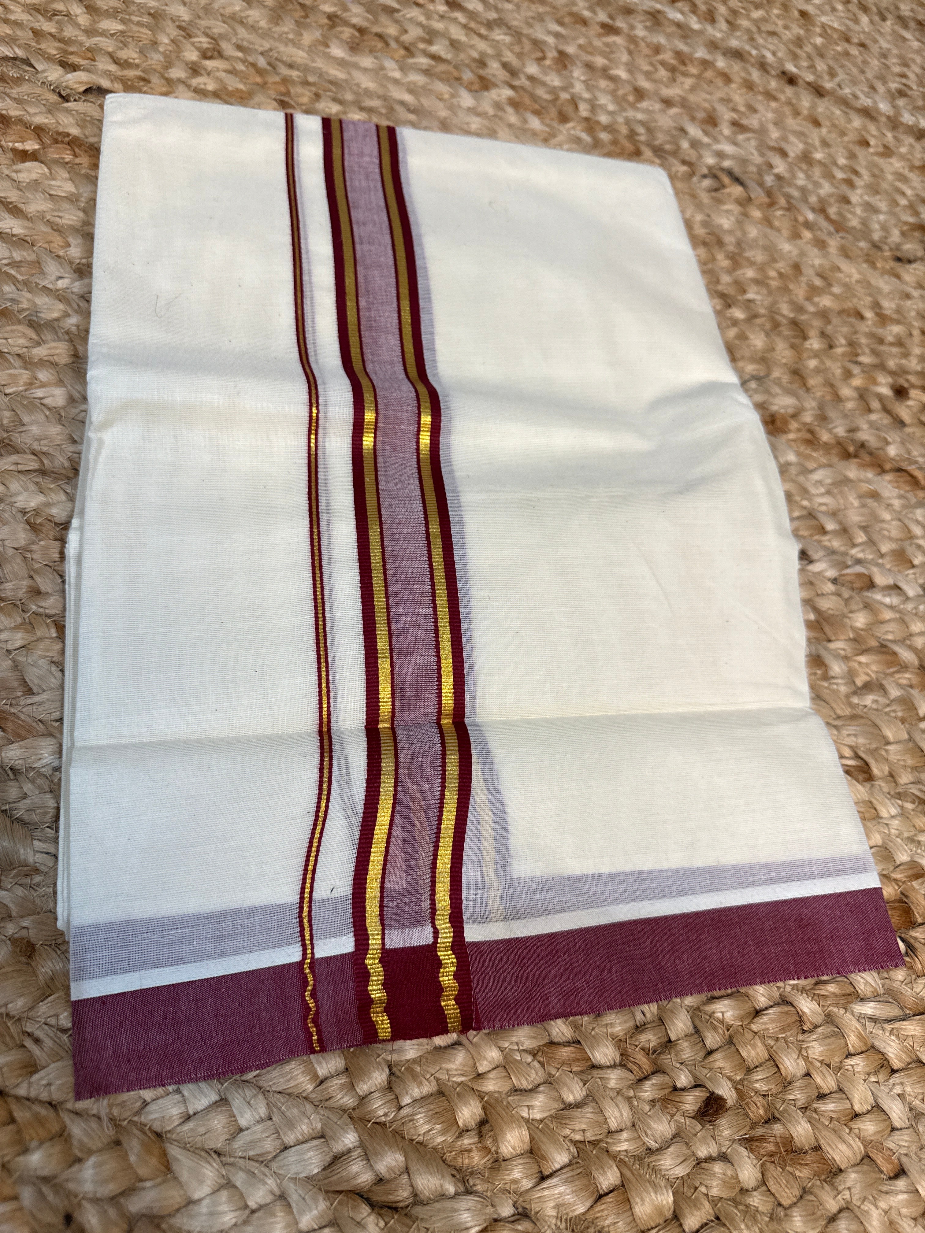 Cotton dhothi with Maroon and gold border