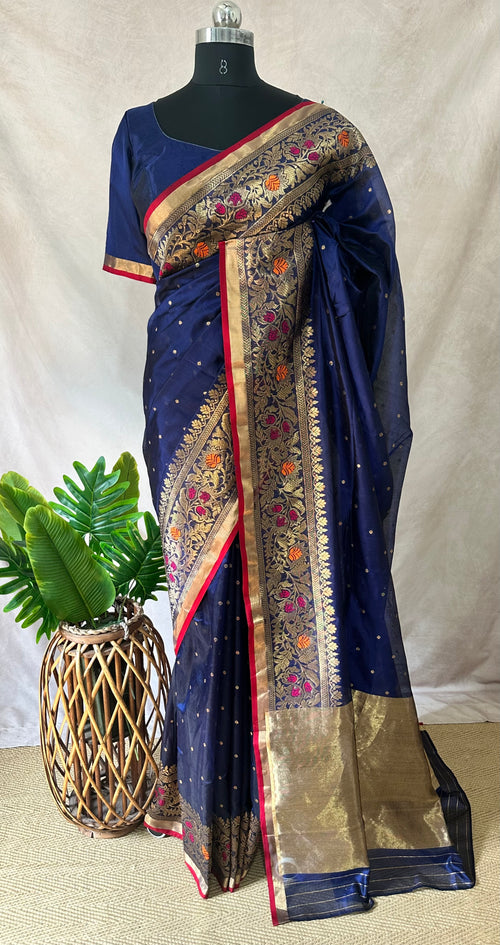 Chanderi katan handloom saree with stitched blouse