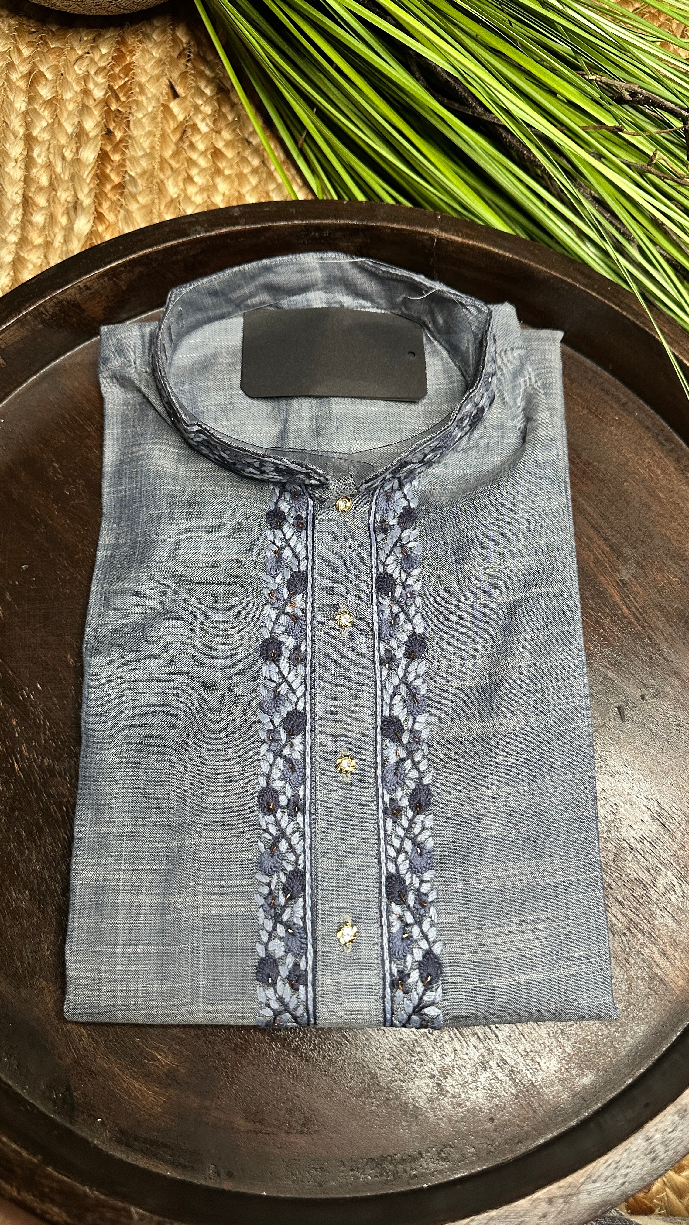 Denim blue cotton silk with hand  embroidery - 40