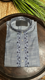Denim blue cotton silk with hand emroidery - 38