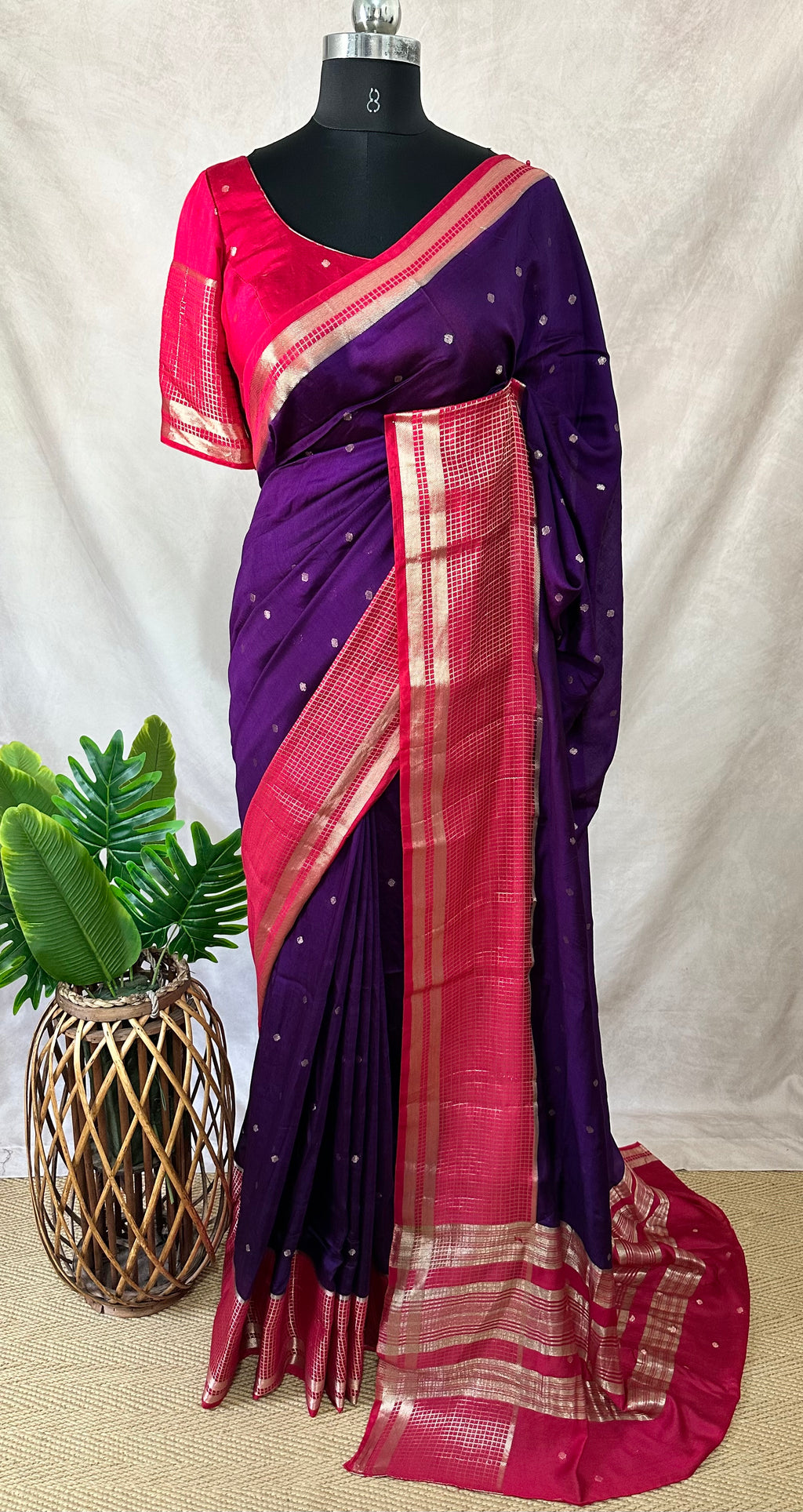 Semi mysore silk saree with stitched blouse