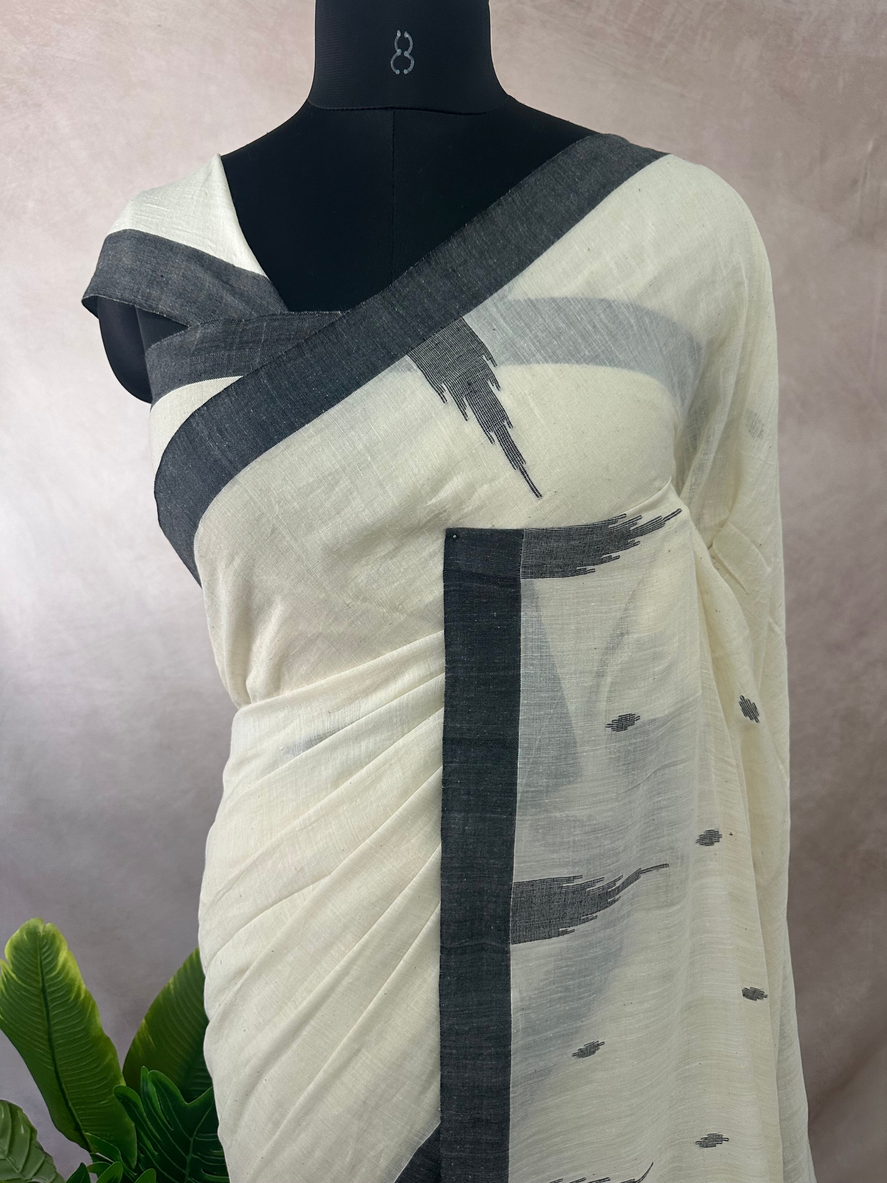 Khadi saree with jamdani temple border, NO BP