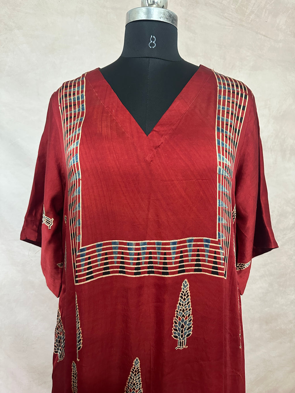 Designer Ajrakh modal silk dress